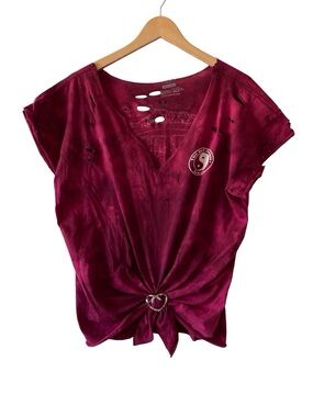 T&C Surf Shop Tee VW Van Beach Scene distressed XL Burgundy Tie-Dye Short Sleeve